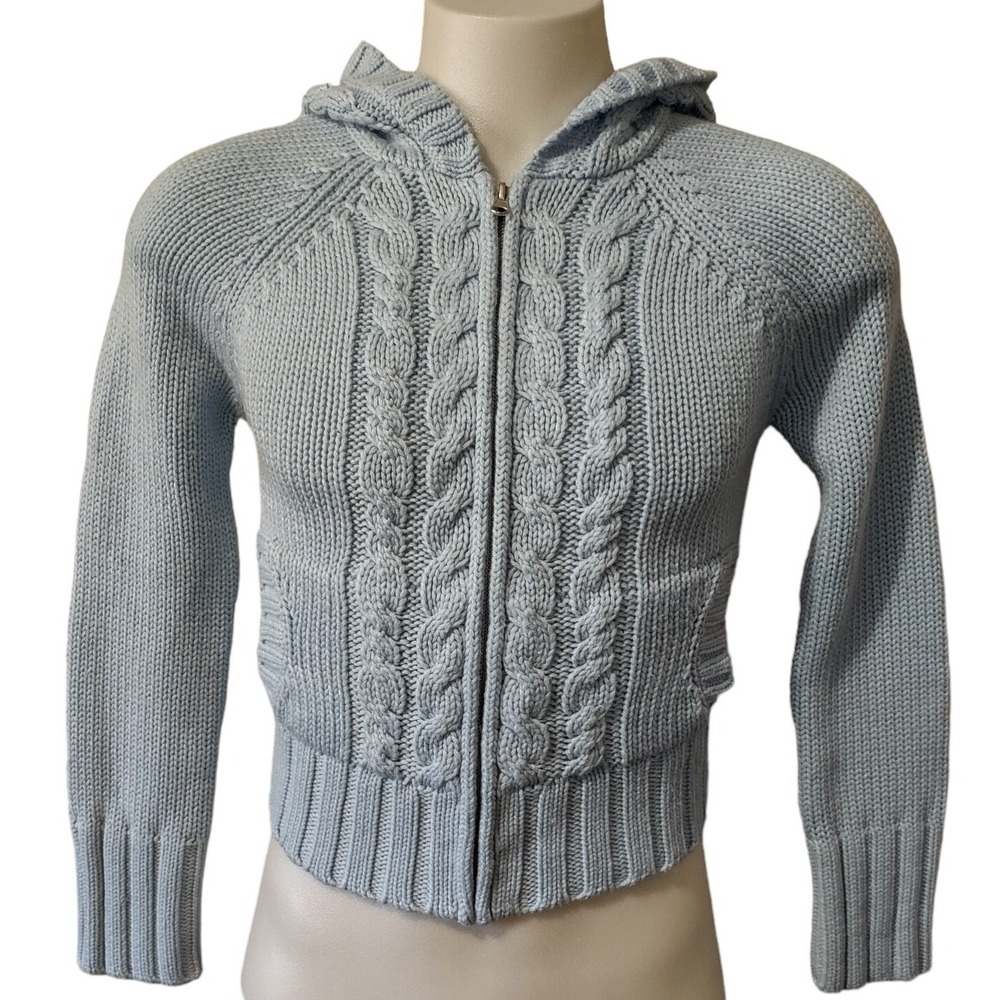 Arizona Hoodie Sweater‎ Large Blue Y2K Comfort Cable Knit Zip Up Boho Cozy Core